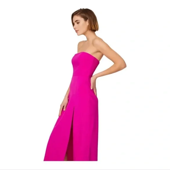 NEW AMANDA UPRICHARD Mandy Midi Dress Strapless High Slit Barbie Pink Small - Picture 4 of 8